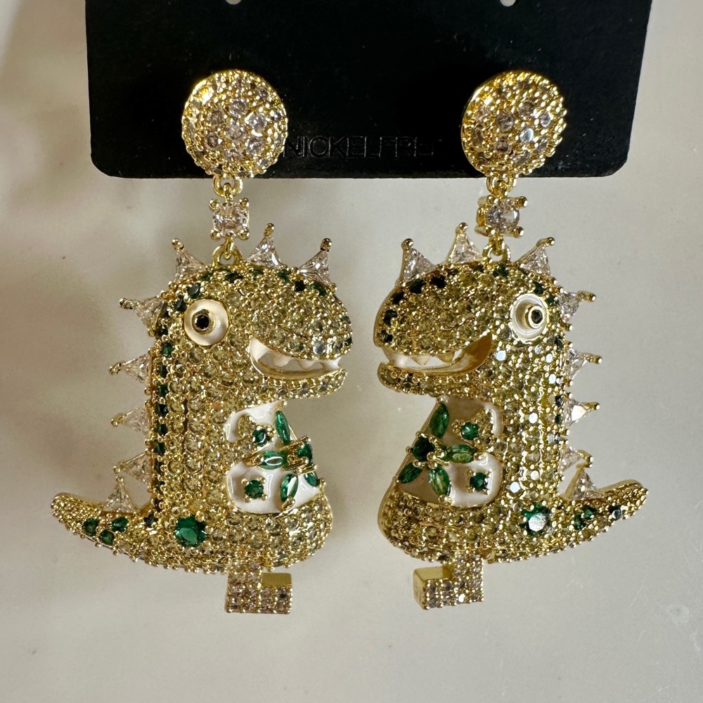 Party Gold Dinosaur Earrings 1.75*1 inches